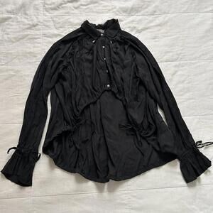 Axes Femme Black lace detail overlay blouse with pearl details and ruffles